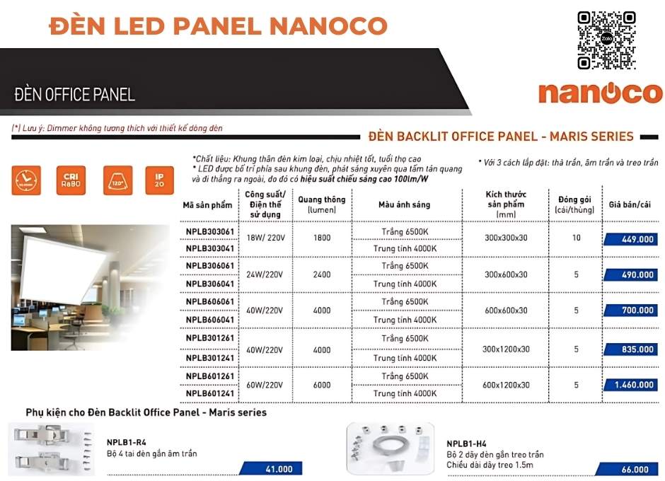 Đèn LED Panel Office Nanoco 600x600 - 40W – Mã NPLB6060